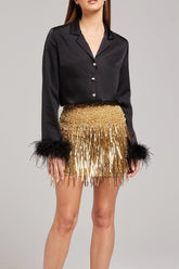 Gold Sequin Fringe Mini Skirt