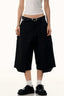 Pleated Wide Leg Cargo Bermuda Jeans