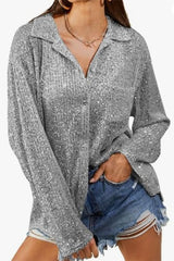 Sequin Collar Long Sleeve Blouse