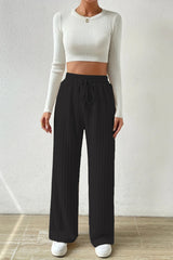 Elastic High Waist Solid Straight Leg Knit Pants