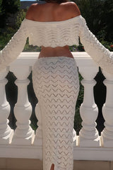 Off Shoulder Ruched Cut Out Crop Top Maxi Skirt Set