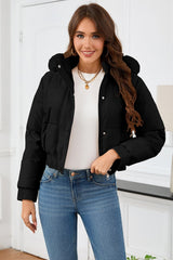 Short High Waist Faux Fur Hood Puffer Jacket S / Black