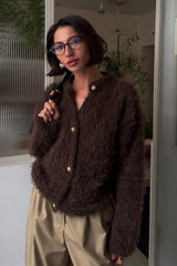 Solid Color Button-Up Faux Fur Knit Sweater