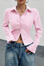 V Neck Striped Long Sleeve Blouse