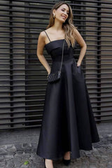 Elegant Satin Slip Vintage Formal Dress S / Black