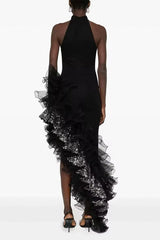 Black Ruffled Mesh Asymmetrical Party Dress