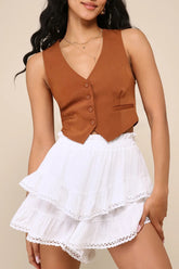 Ruched Tiered Ruffle Hem Elastic Waist Skort