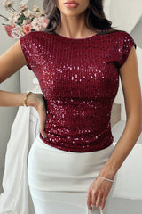 Sequin Backless Short Sleeve Tank Top