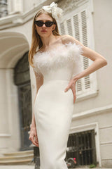 Faux Fur Trim Strapless Bodycon Dress