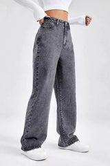 Grey Vintage High Waist Straight Jeans