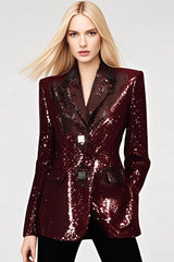 Elegant Sequin V - Neck Long Sleeve Blazer