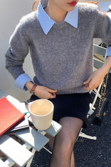 Layered Look Collared Knit Sweater