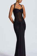 Mesh Panel Sash Maxi Dress