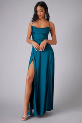Elegant Spaghetti Strap Ruched Formal Dress S / Blue
