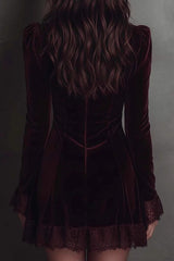 Velvet Lace Trim Mini Dress