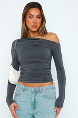 Off Shoulder Ruffled Long Sleeve Knit Top