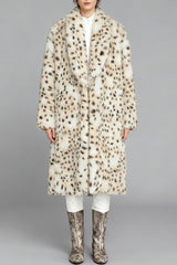 Leopard Print Faux Fur Notch Collar Overcoat