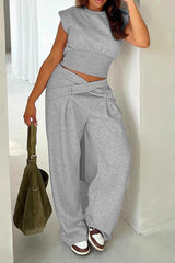 Designer Style Oversized Crop Top Straight Pants Set