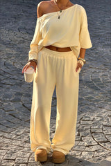 One Shoulder Crop Top Wide Leg Pants Set