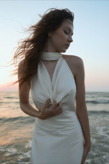 Satin V-Neck Halter Backless Maxi Party Dress