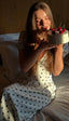 French Style Polka Dot V-Neck Bodycon Maxi Dress