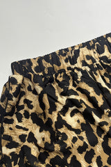 Off Shoulder Flared Long Sleeve Leopard Crop Top Shorts Set