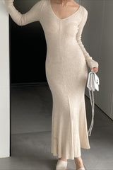 V-Neck Wool Sweater Dress