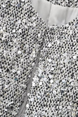 Solid Crew Neck Sequin Tweed Jacket