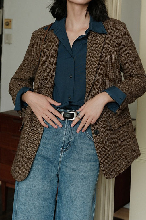 Herringbone Wool Blend Blazer