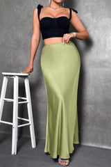Silky Solid High Waist Satin Maxi Skirt