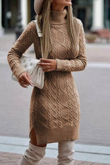 High Neck Slim Long Sleeve Warm Long Sweater Dress