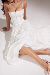 Elegant Floral Spaghetti Strap Slit Midi Prom Dress