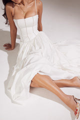 Elegant Floral Spaghetti Strap Slit Midi Prom Dress