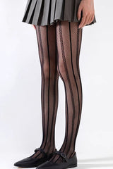 Black Lace Sheer Striped Fishnet Tights