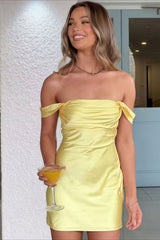 Satin Strapless Off Shoulder Ruffled Slim Fit Elegant Mini Dress