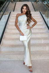 Satin Asymmetric Cutout Formal Dress S / White