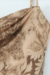 Gold Floral Print Satin Maxi Mermaid Prom Dress