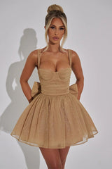 Satin Bow A-Line Mini Dress