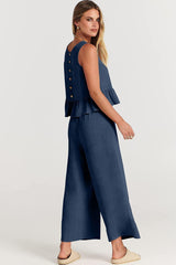 Ruffle Back Button Crop Two Piece Pants Set