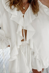 V Neck Relaxed Ruffle Blouse