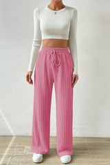 Elastic High Waist Solid Straight Leg Knit Pants