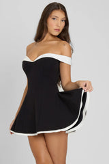 Contrast Bustier Ruffle Cocktail Dress