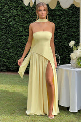 Solid Bustier High Slit Formal Dress