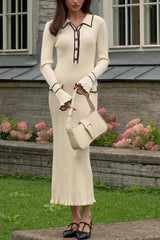 Ruffled Knit Collared Fitted Sweater Dress