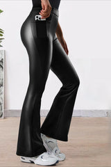 Fleece Lined Faux Leather Utility Flared Leggings