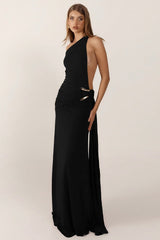 Sexy Backless Metal Detail Bodycon Maxi Dress