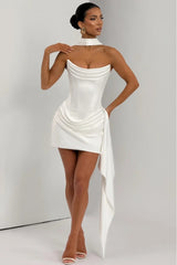 Strapless Scarf Detail Bodycon Sexy Mini Dress