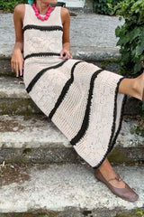 Hollow Knit Contrast Tank Sweater Dress