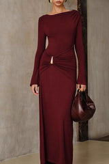 Wine Red Bodycon Metallic Trim Dress