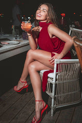 Sheer Tie Neck Bodycon Cocktail Dress